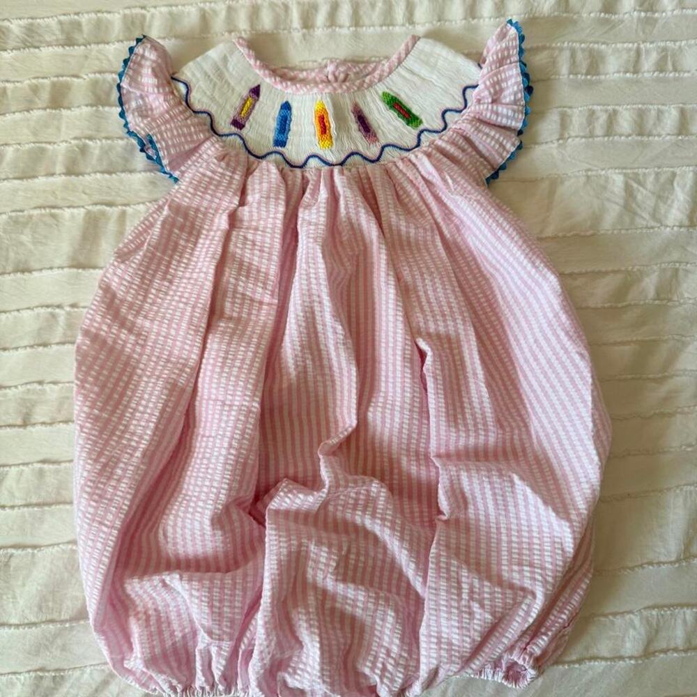 Pink gingham smocked bubble romper 3T